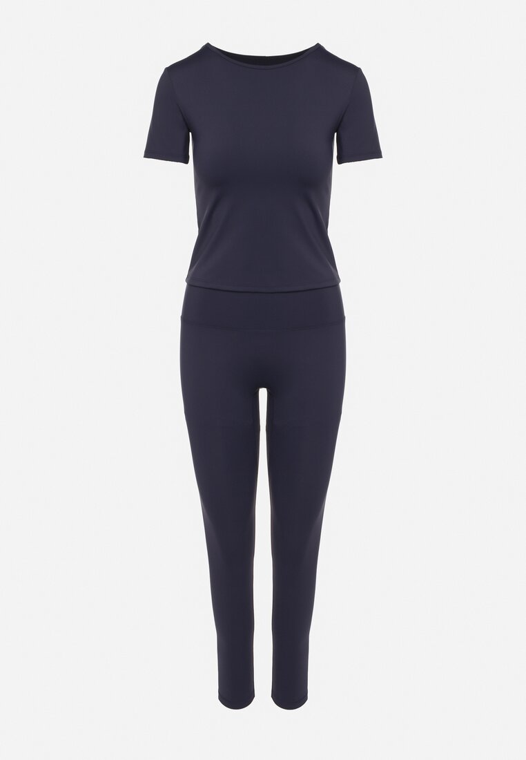 Granatowy Komplet Sportowy Legginsy i Dopasowany T-shirt Silendria