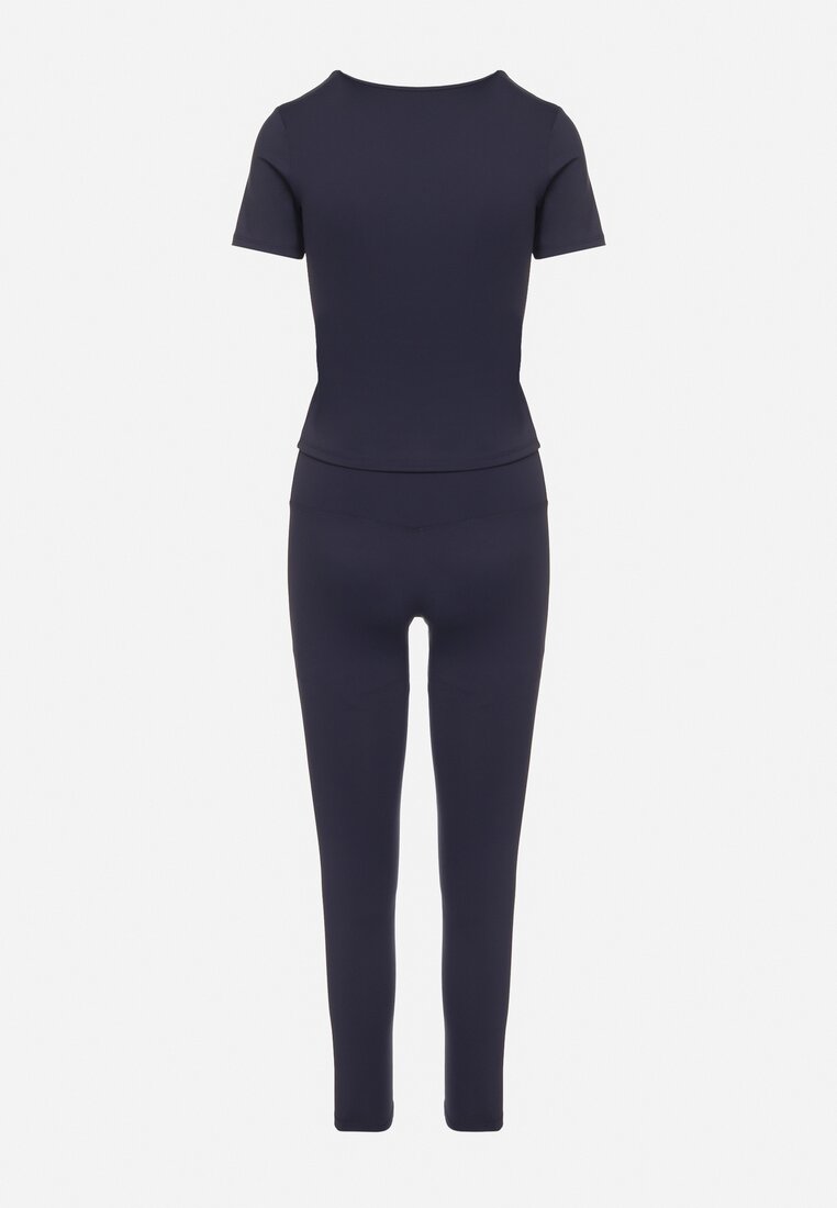 Granatowy Komplet Sportowy Legginsy i Dopasowany T-shirt Silendria