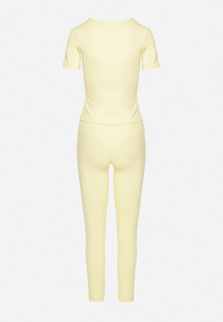 Żółty Komplet Sportowy Legginsy i Dopasowany T-shirt Silendria