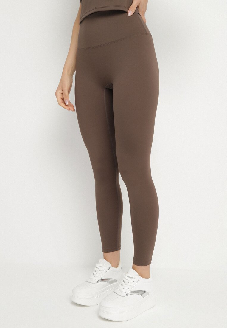 Brązowy Komplet Sportowy Legginsy i Dopasowany T-shirt Silendria