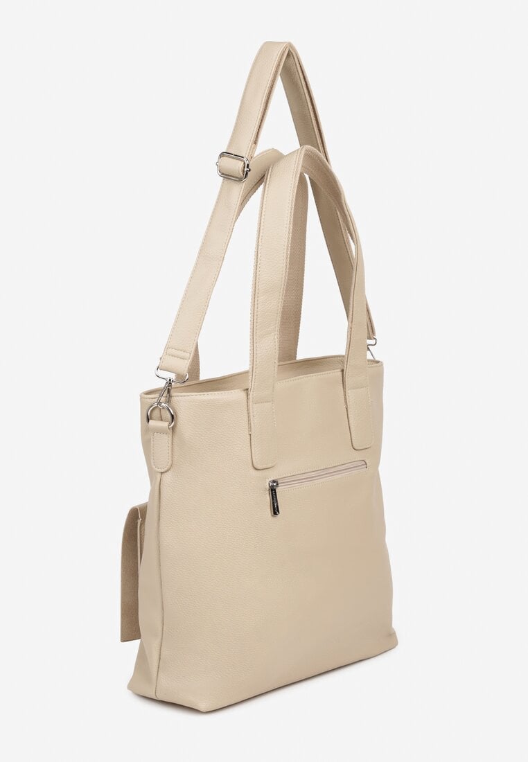 Ciemnobeżowa Torebka Typu Shopper Ozdobiona Kieszonką Malitessa