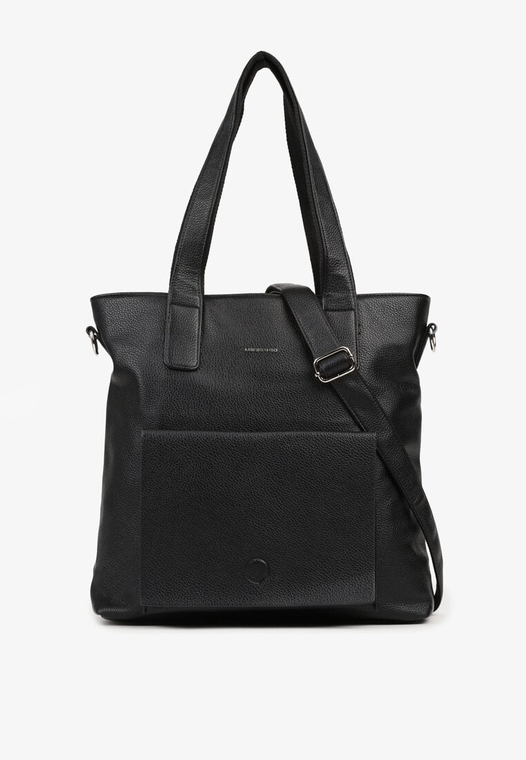 Czarna Torebka Typu Shopper Ozdobiona Kieszonką Malitessa