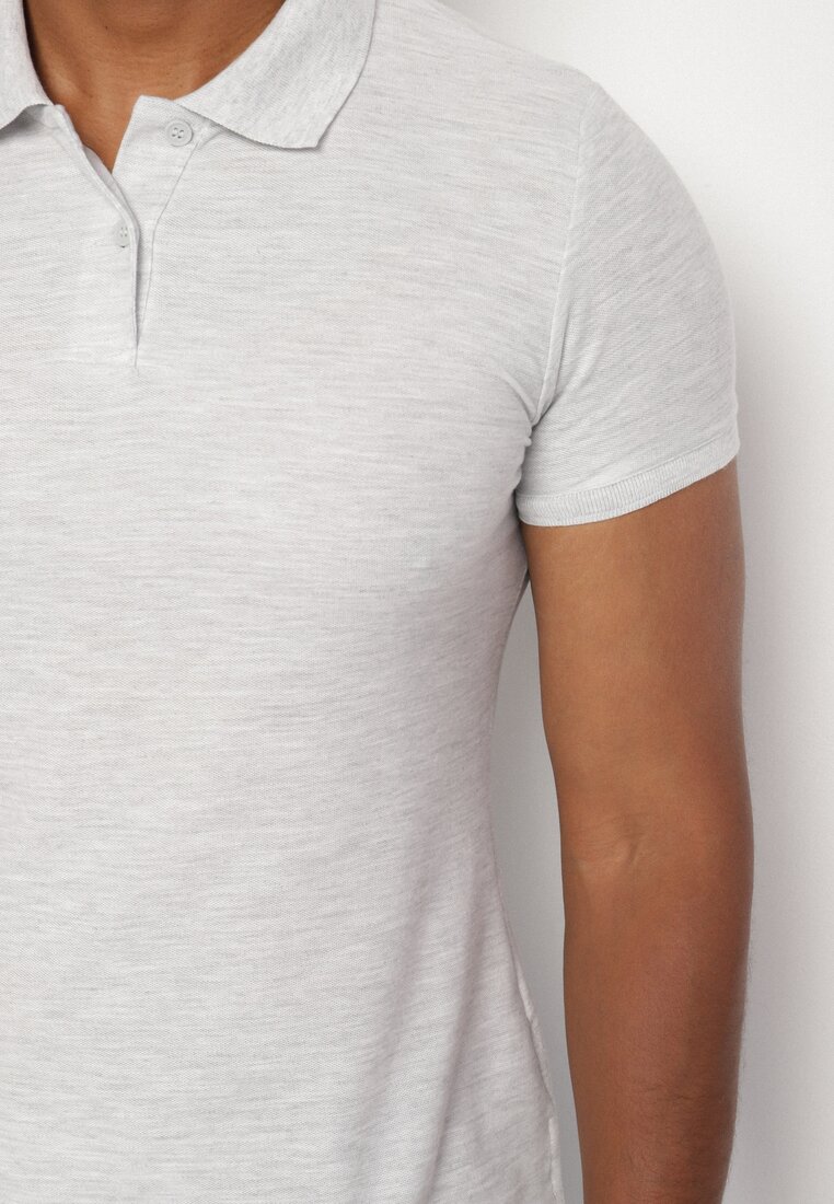 Jasnoszary T-shirt Polo z Bawełną Fodelira