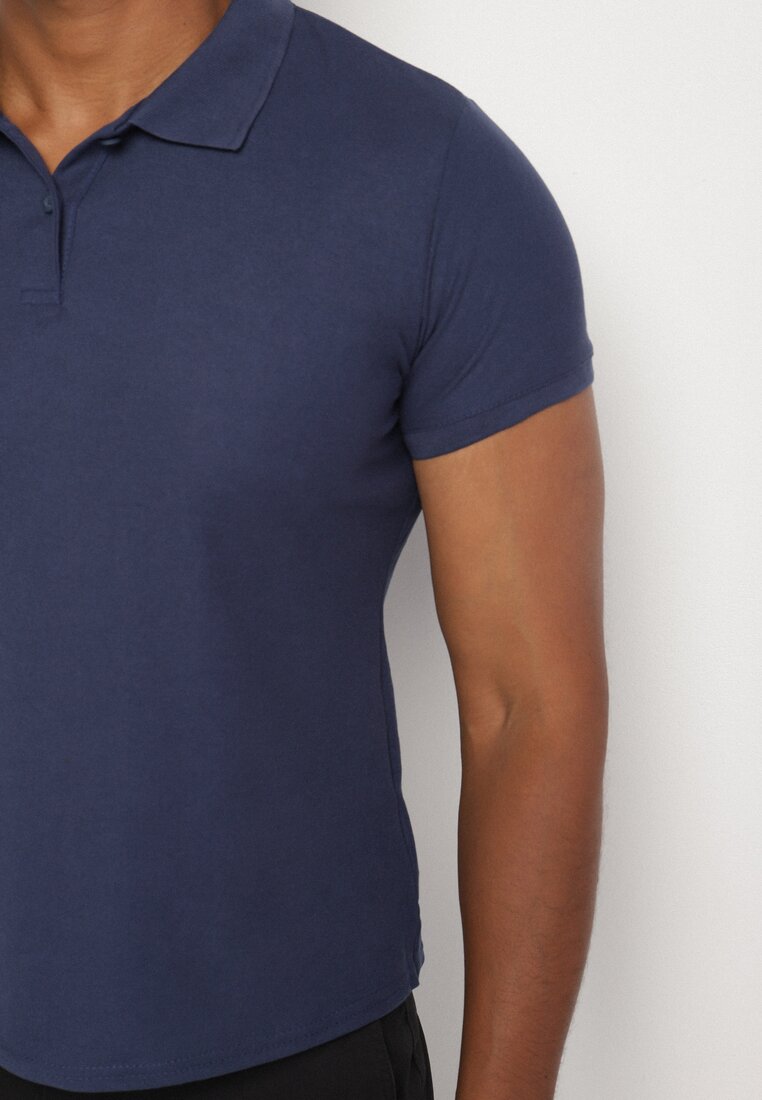 Granatowy T-shirt Polo z Bawełną Fodelira