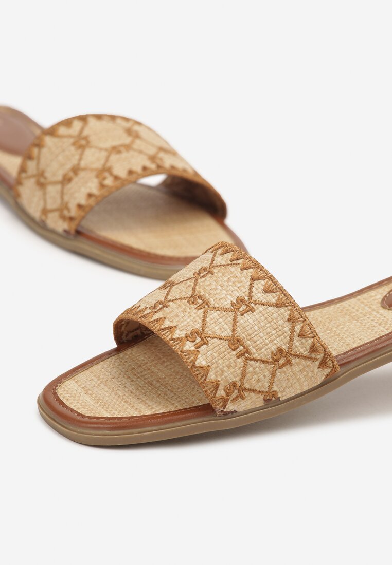 Brązowe Klapki z Geometrycznym Wzorem w Stylu Boho Zeroma