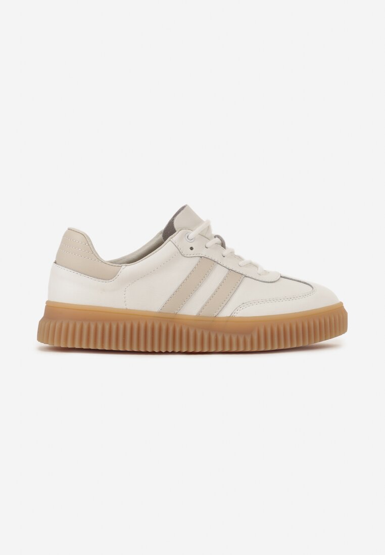 Białe Skórzane Sneakersy Klasyczne Tenisówki z Zamszu Naturalnego ze Wzorem w Panterkę Teniresela