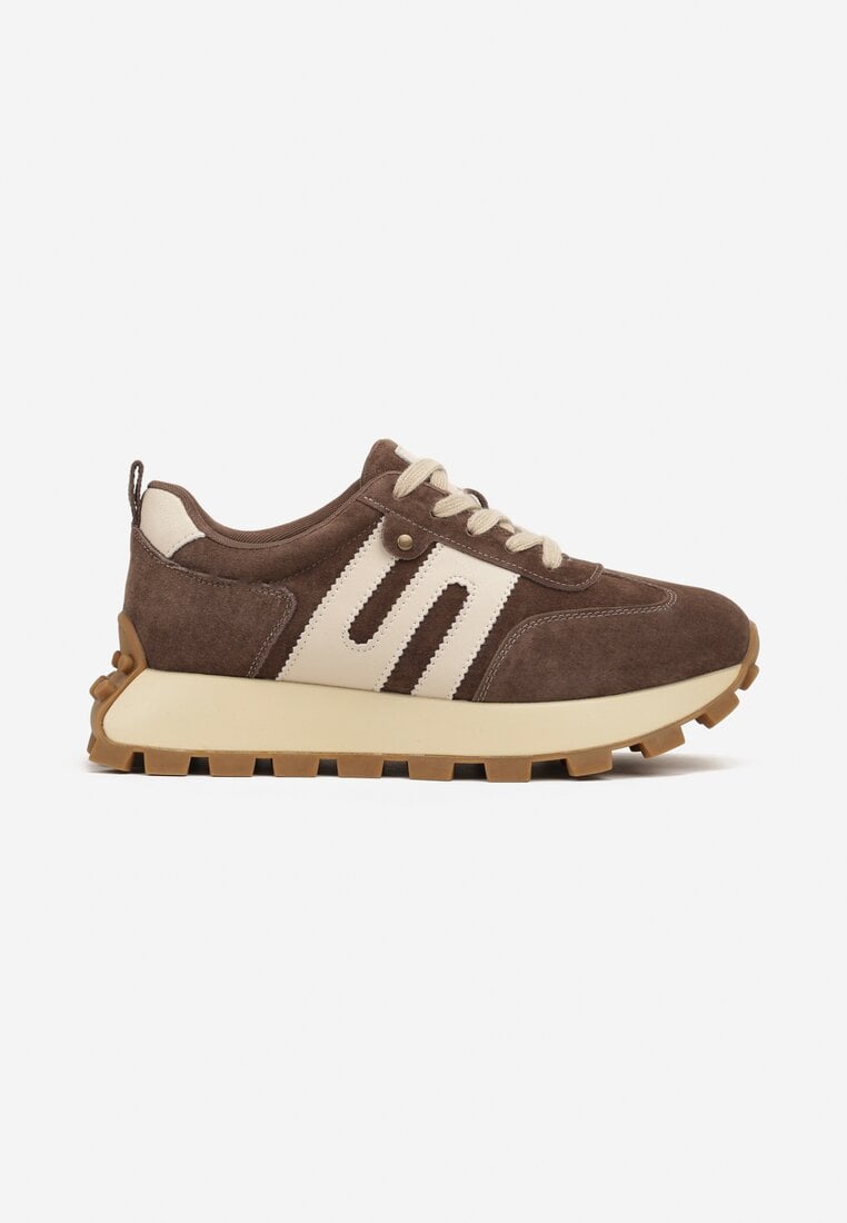 Brązowe Skórzane Sneakersy z Geometrycznym Motywem Melussea