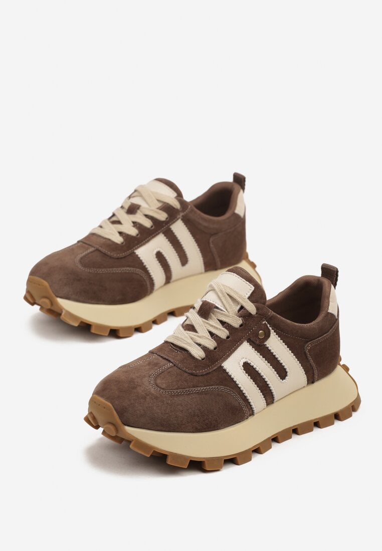 Brązowe Skórzane Sneakersy z Geometrycznym Motywem Melussea