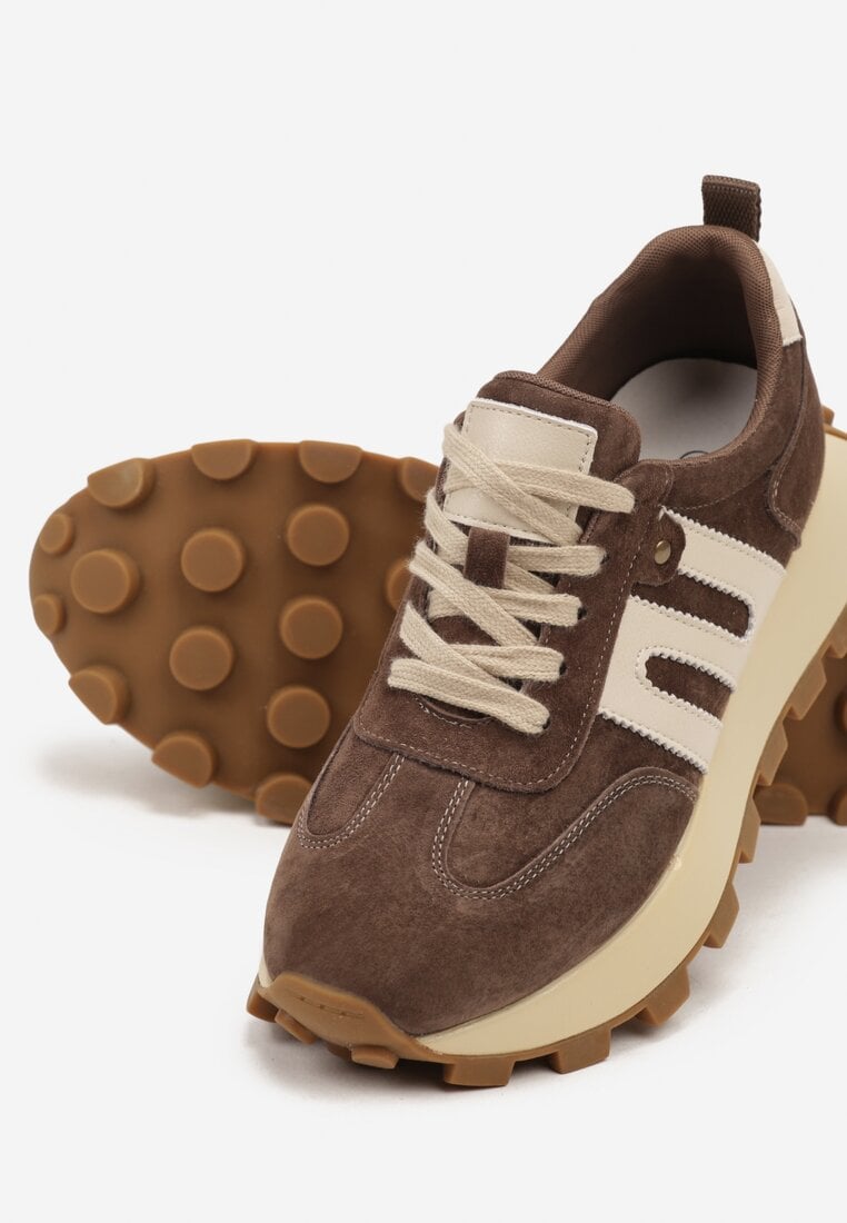 Brązowe Skórzane Sneakersy z Geometrycznym Motywem Melussea