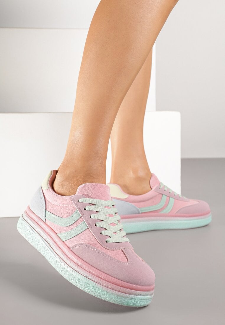 Różowe Sneakersy w Stylu Klasycznych Tenisówek na Grubej Podeszwie Grelritia