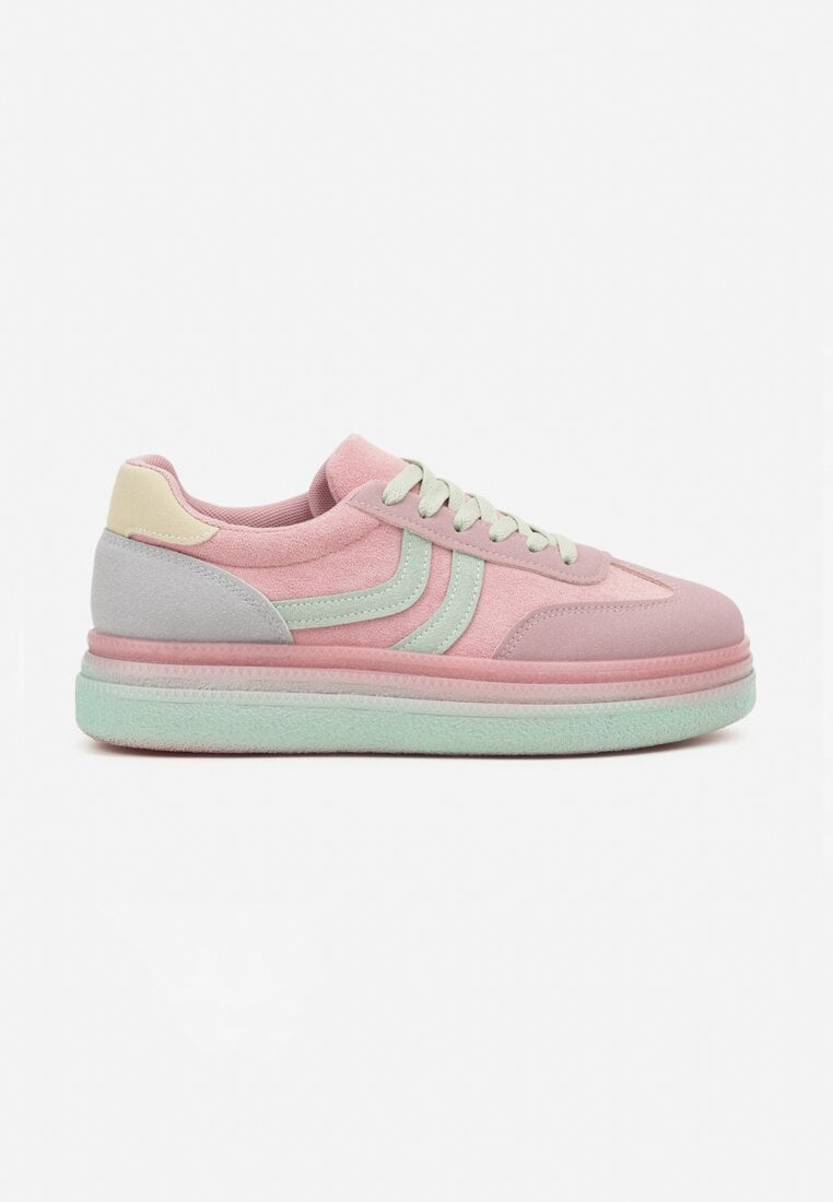Różowe Sneakersy w Stylu Klasycznych Tenisówek na Grubej Podeszwie Grelritia