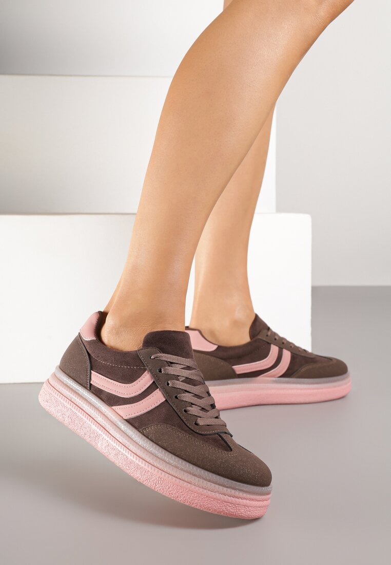 Brązowe Sneakersy w Stylu Klasycznych Tenisówek na Grubej Podeszwie Grelritia