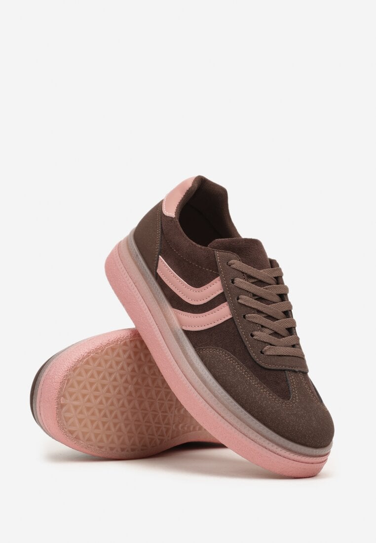 Brązowe Sneakersy w Stylu Klasycznych Tenisówek na Grubej Podeszwie Grelritia
