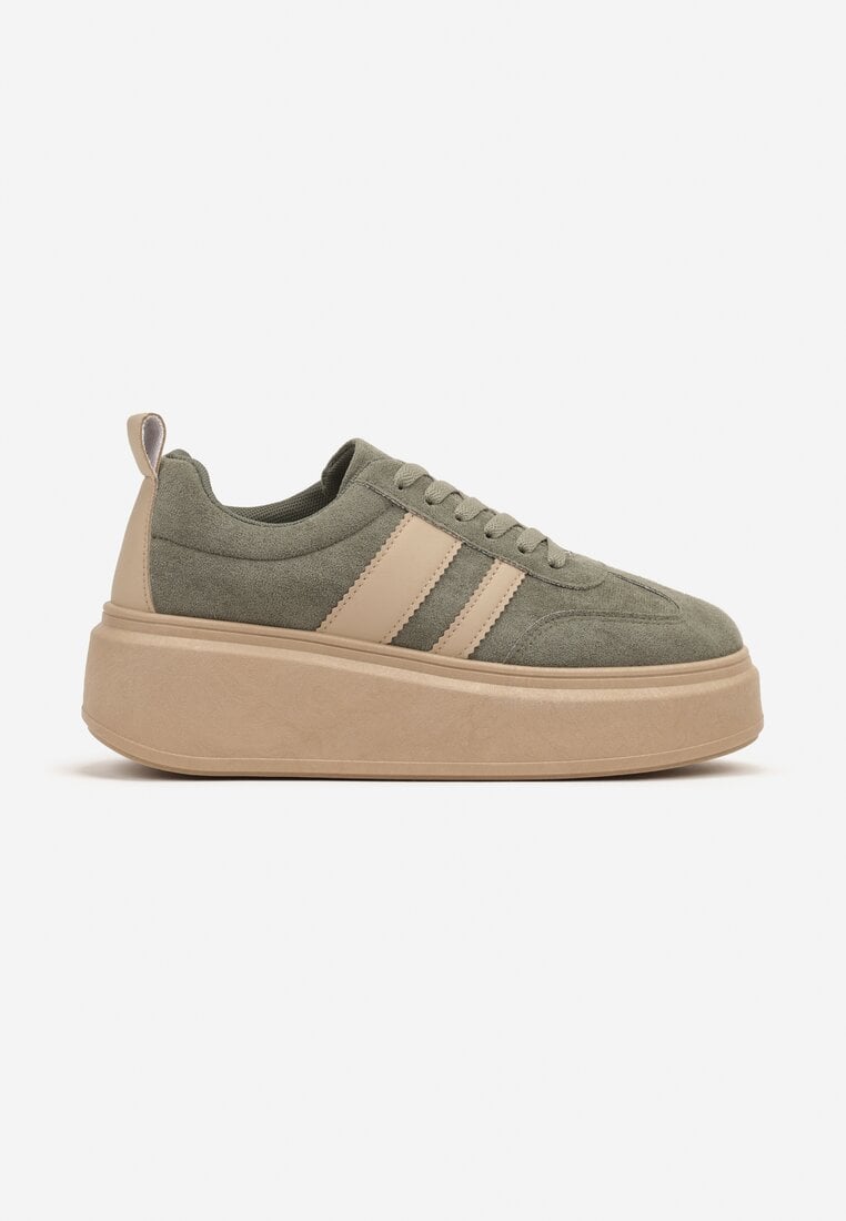Zielone Sneakersy Kultowe Tenisówki na Platformie z Koturnem Elisara