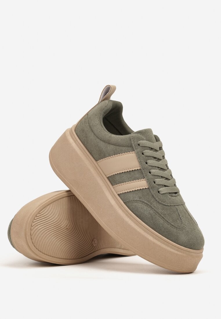 Zielone Sneakersy Kultowe Tenisówki na Platformie z Koturnem Elisara