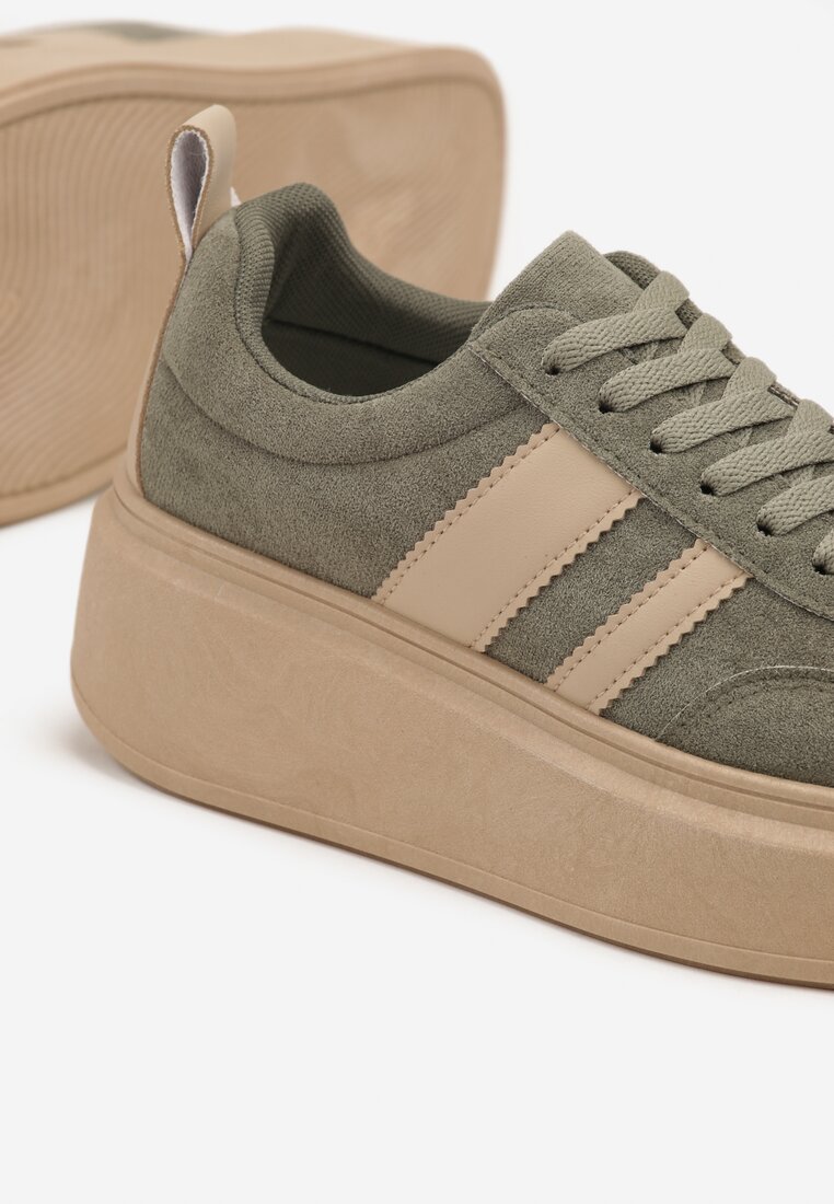 Zielone Sneakersy Kultowe Tenisówki na Platformie z Koturnem Elisara