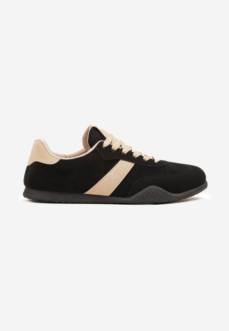 Czarno-Beżowe Sneakersy z Ozdobnym Paskiem Naliovela