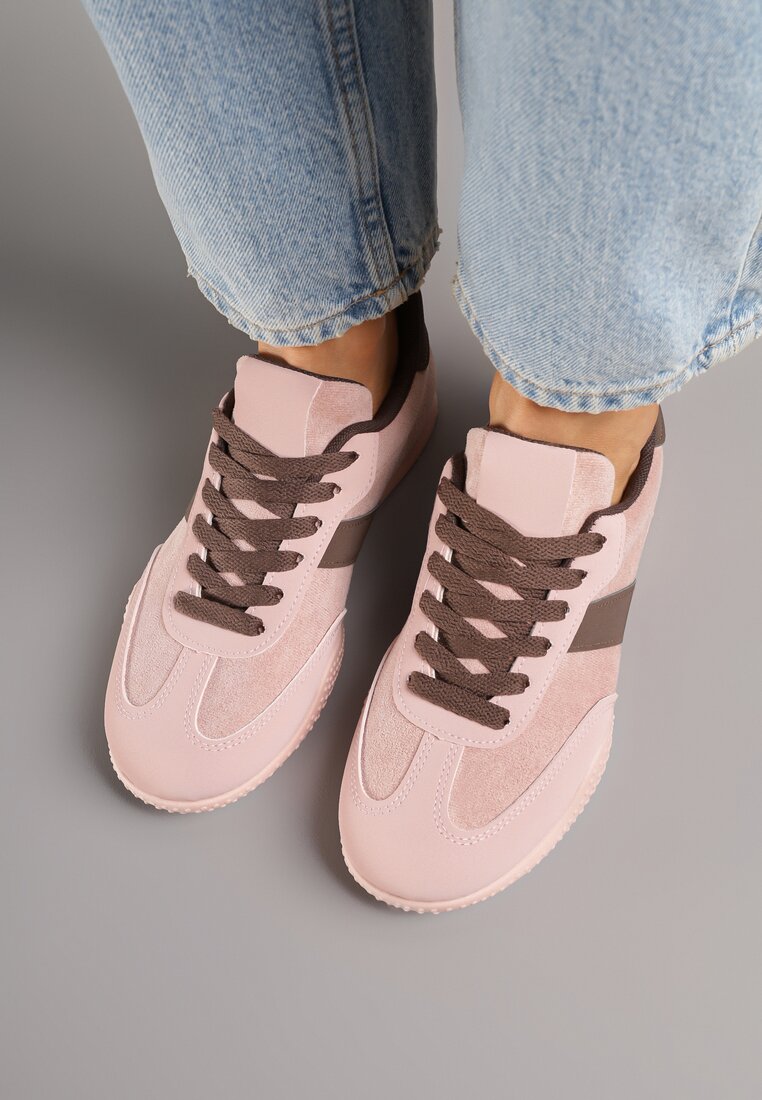 Różowo-Brązowe Sneakersy z Ozdobnym Paskiem Naliovela