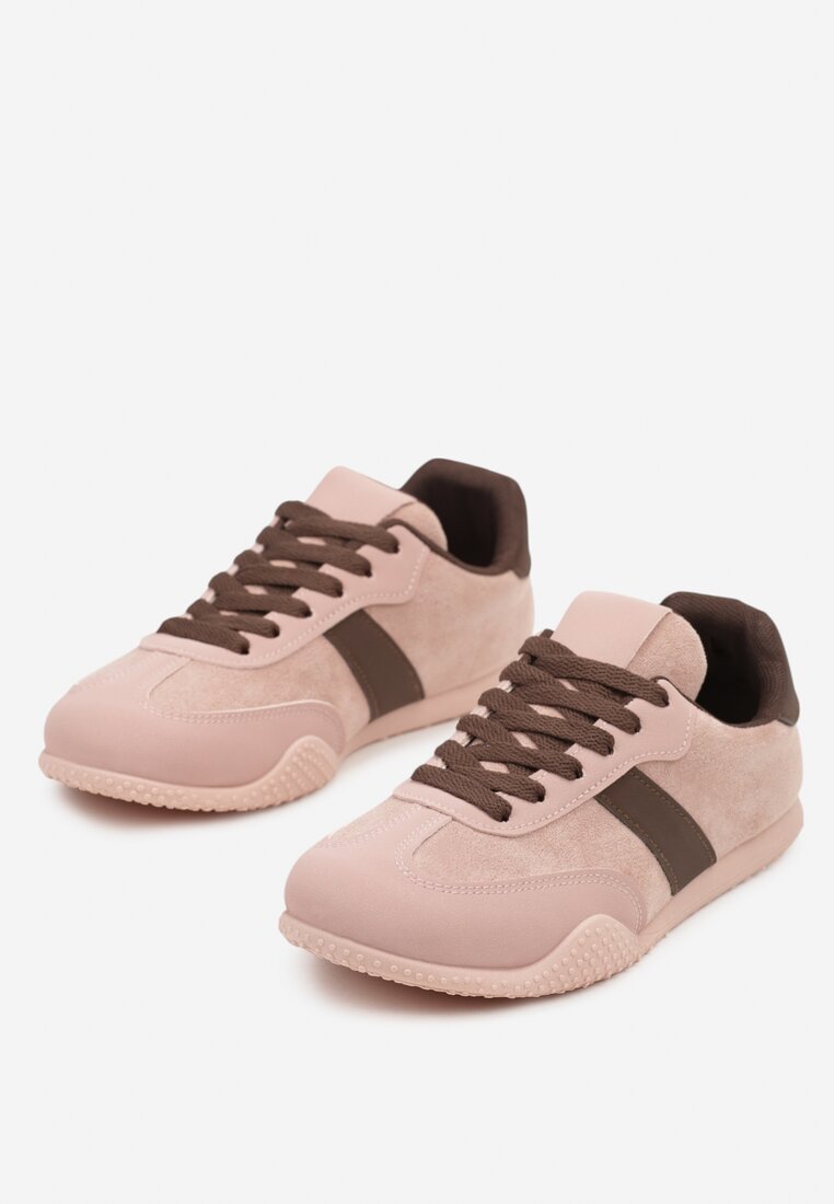 Różowo-Brązowe Sneakersy z Ozdobnym Paskiem Naliovela