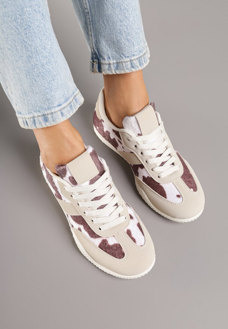 Brązowo-Białe Sneakersy z Ozdobnym Paskiem Naliovela