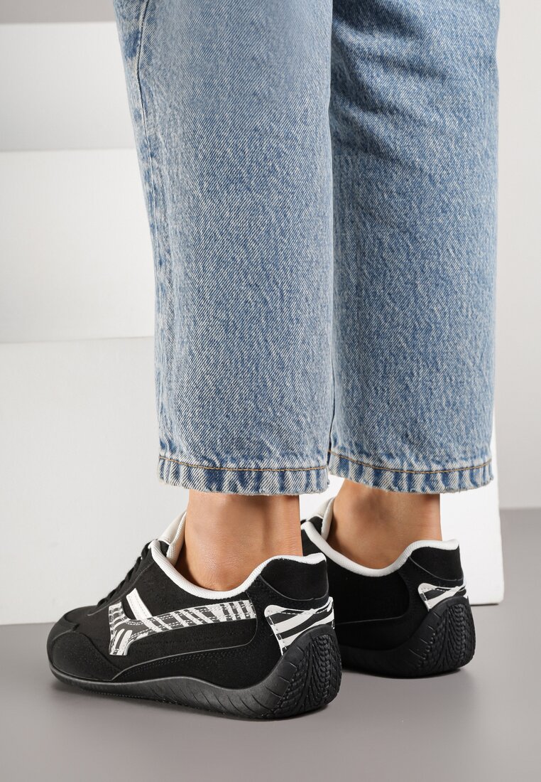 Czarne Sneakersy Ozdobione Geometrycznym Wzorem w Zeberkę Arulia