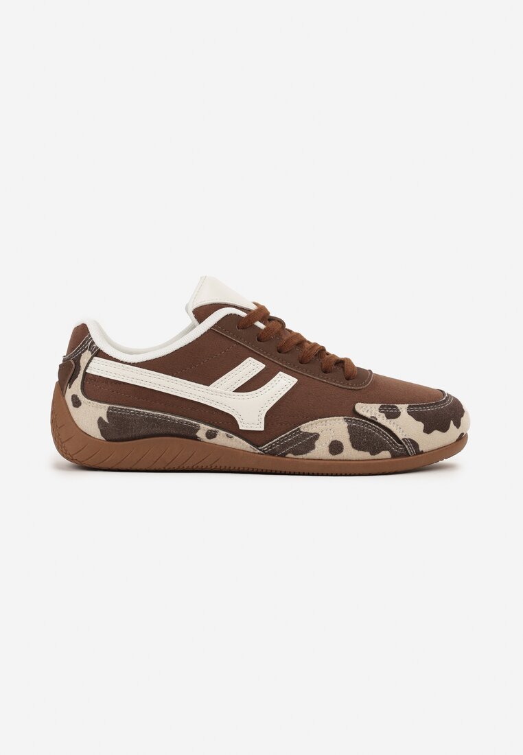 Brązowe Sneakersy w Łaty Ozdobione Geometrycznym Wzorem Arulia