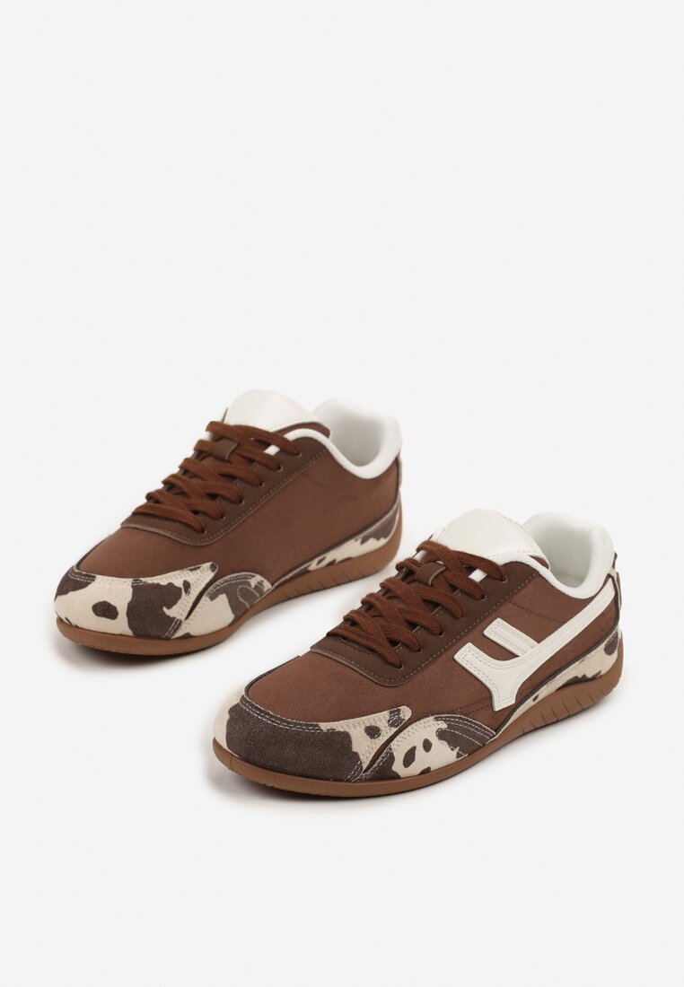 Brązowe Sneakersy w Łaty Ozdobione Geometrycznym Wzorem Arulia