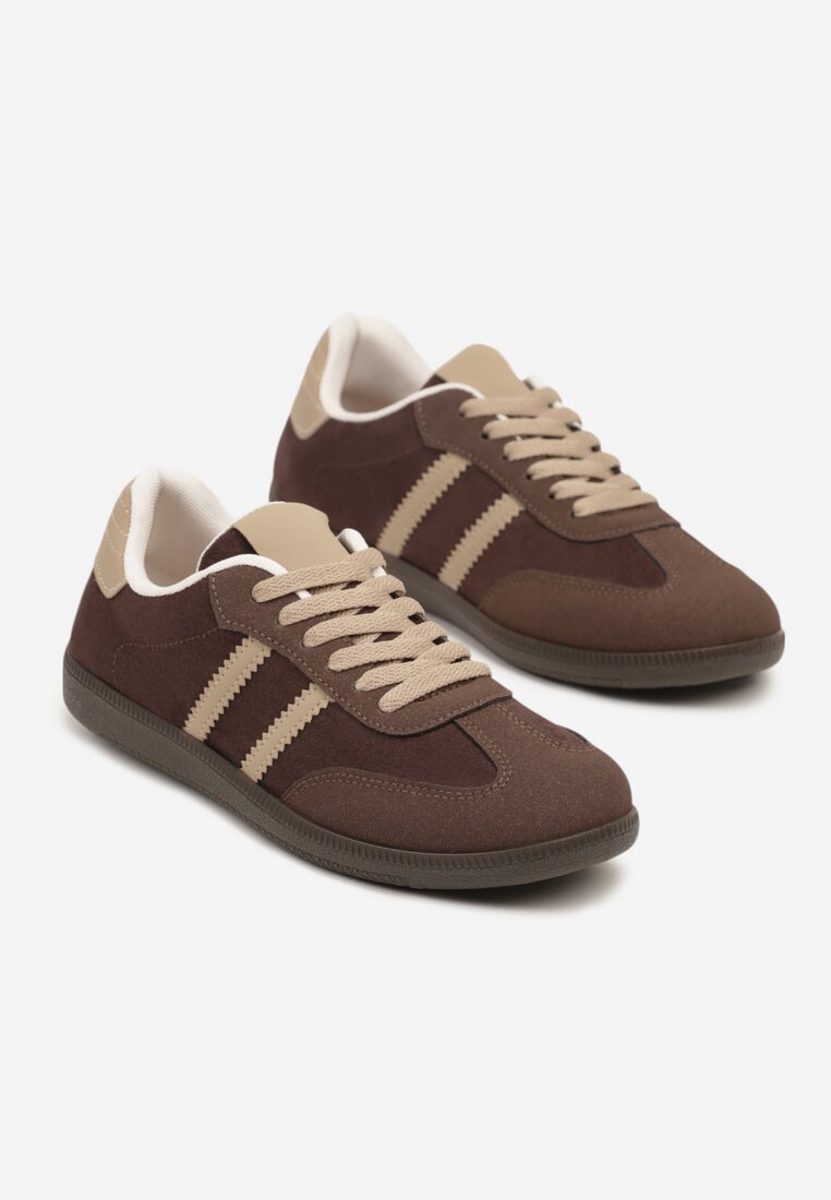 Brązowe Sneakersy z Imitacji Zamszu na Płaskiej Podeszwie Memeriana