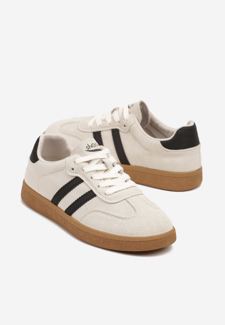 Beżowe Sneakersy w Stylu Tenisówek z Paskami Halunissa