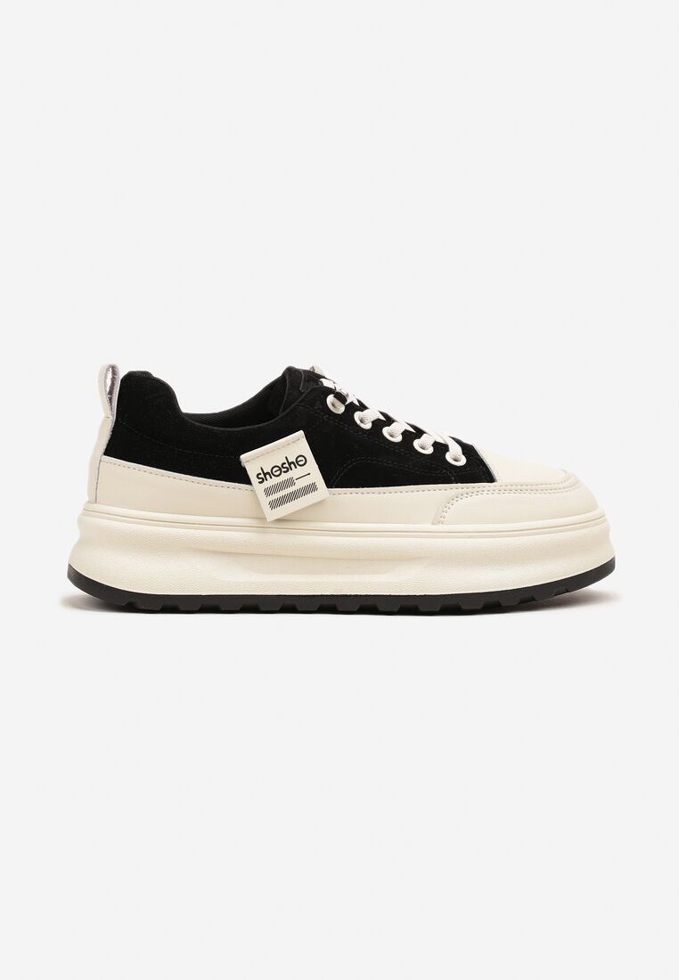 Czarne Sneakersy na Grubej Podeszwie z Tłoczeniem i Napisami Nalimere
