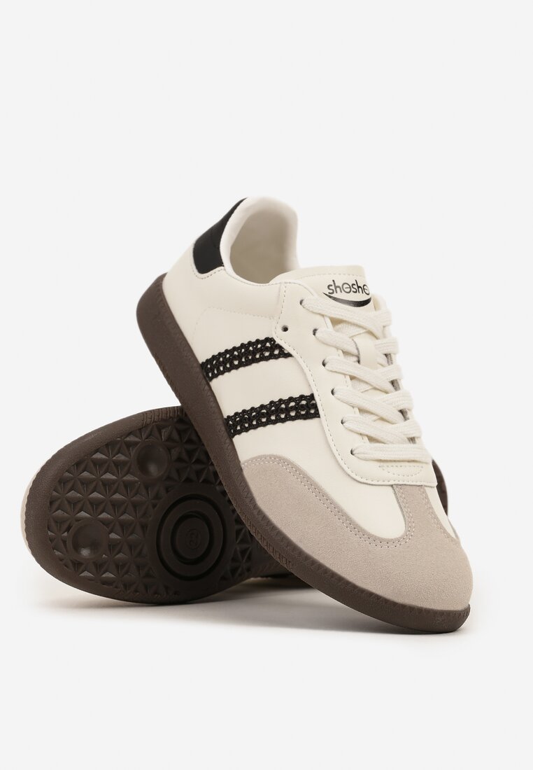 Beżowo-Czarne Sneakersy Tenisówki Ozdobione Ażurowymi Paskami Haluriella