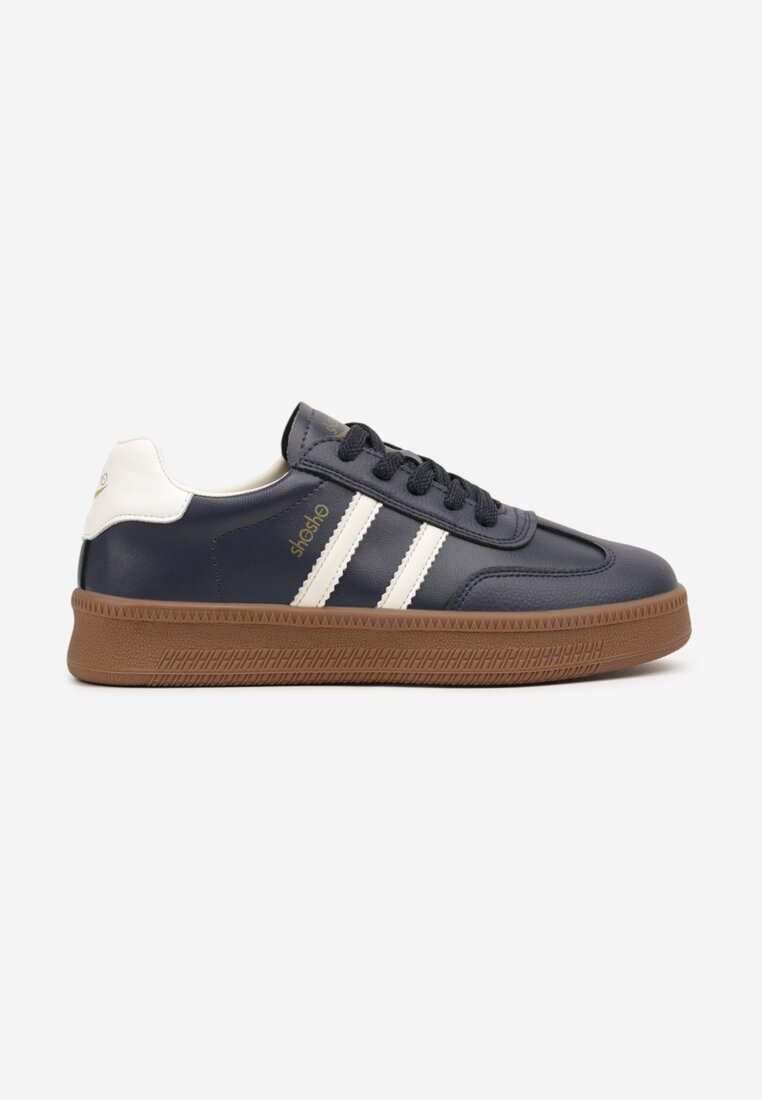 Granatowe Sneakersy w Stylu Tenisówek z Paskami na Boku Saliena