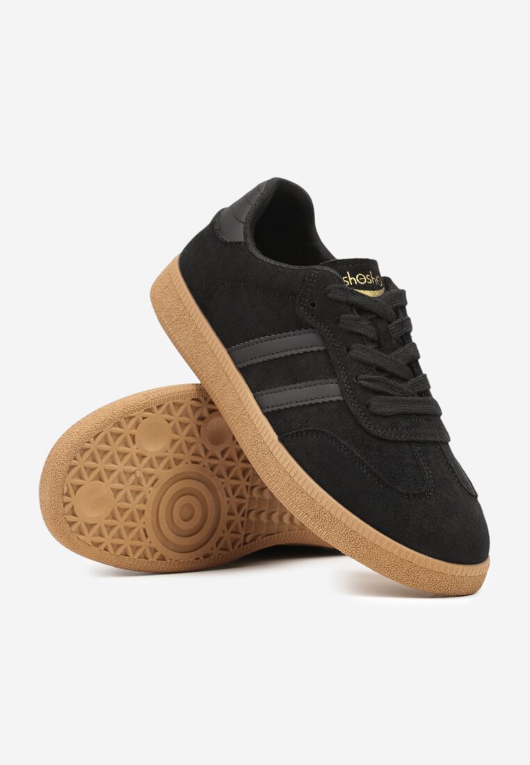 Czarne Sneakersy w Stylu Tenisówek z Paskami Halunissa