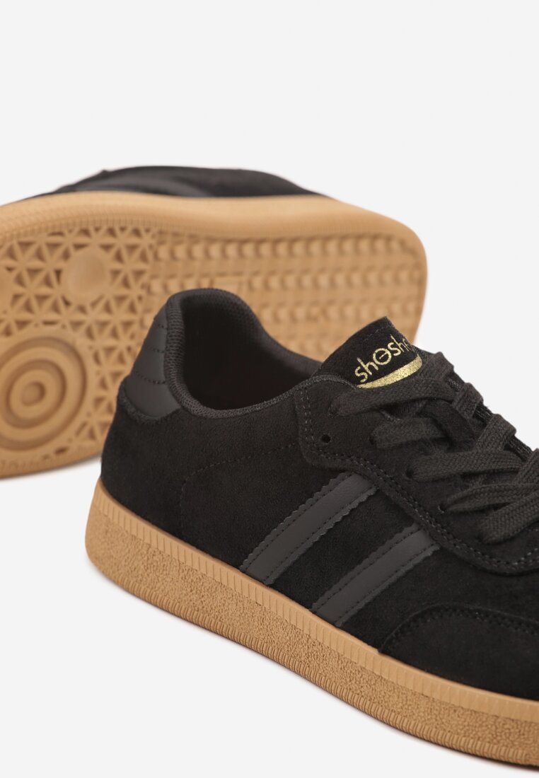 Czarne Sneakersy w Stylu Tenisówek z Paskami Halunissa