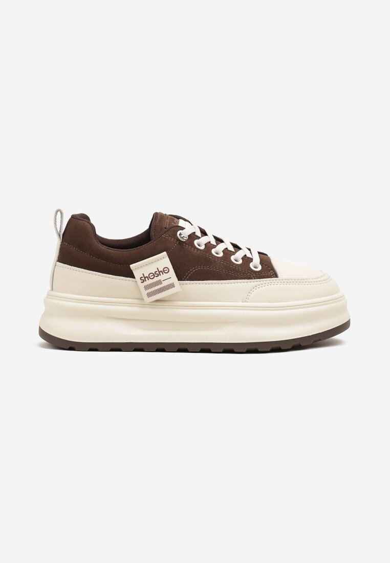 Brązowe Sneakersy na Grubej Podeszwie z Tłoczeniem i Napisami Nalimere