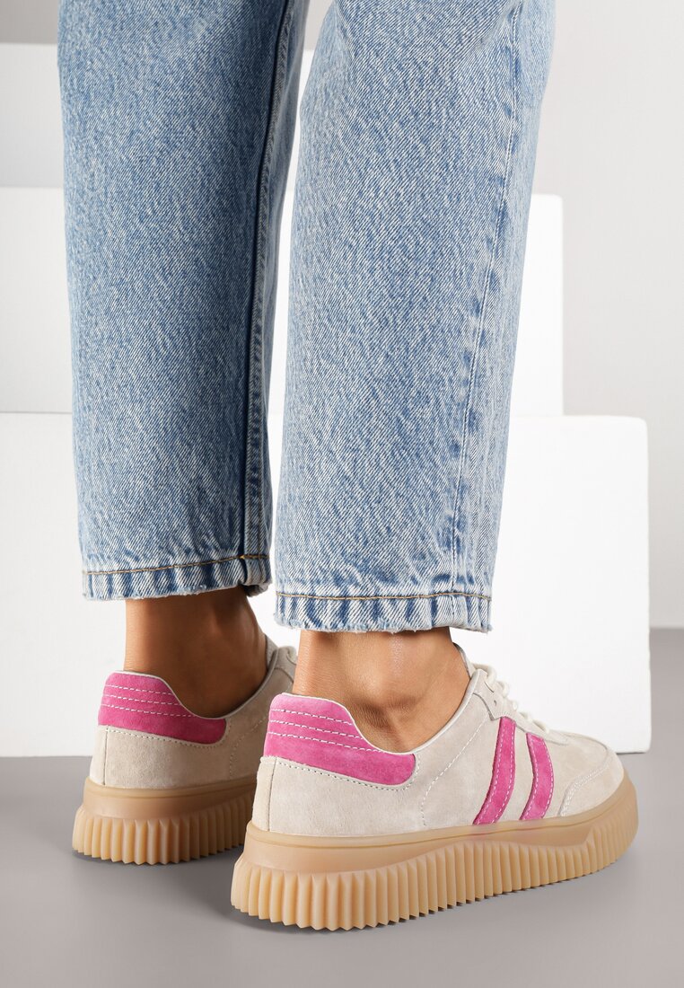 Sneakers Bej cu fucsia