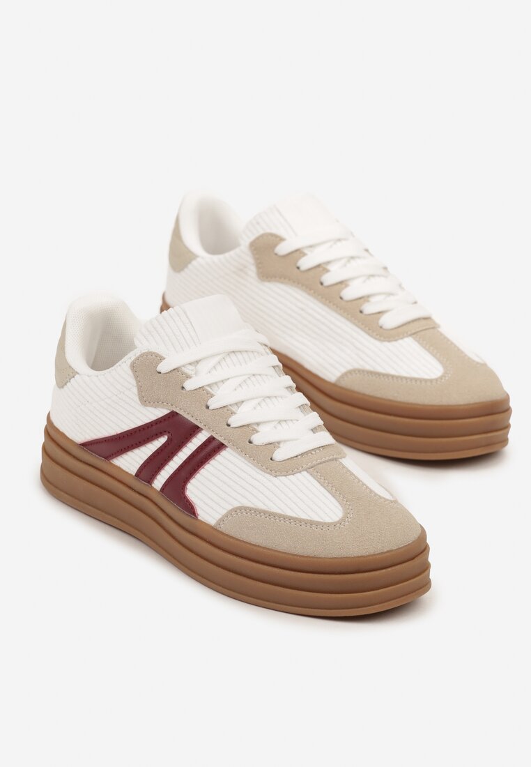 Białe Sneakersy w Stylu Tenisówek na Grubej Podeszwie z Geometrycznym Wzorem Wevirra