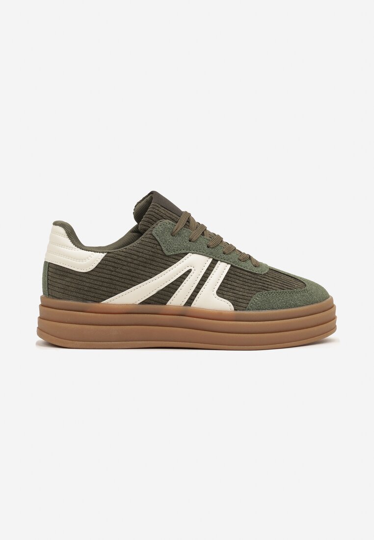 Zielone Sneakersy w Stylu Tenisówek na Grubej Podeszwie z Geometrycznym Wzorem Wevirra