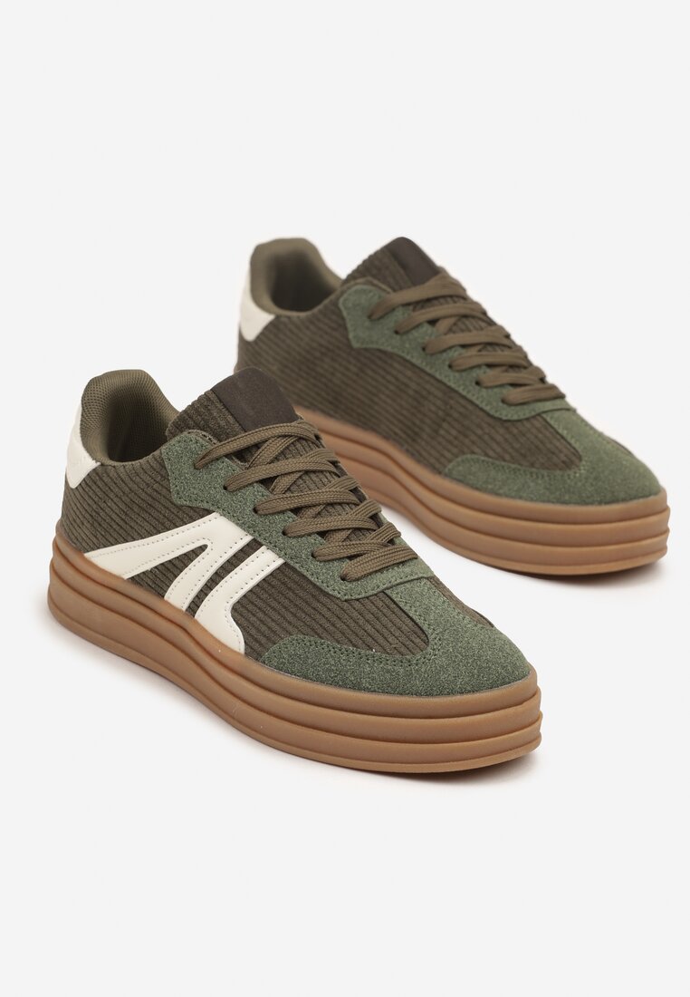 Zielone Sneakersy w Stylu Tenisówek na Grubej Podeszwie z Geometrycznym Wzorem Wevirra