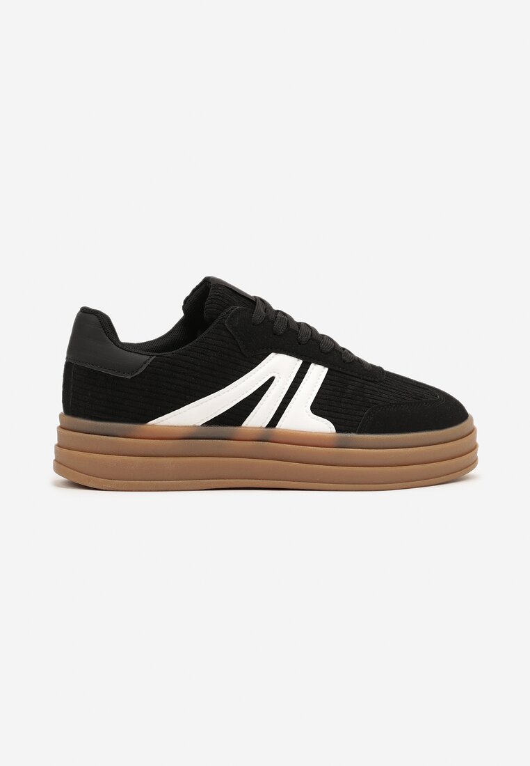Czarne Sneakersy w Stylu Tenisówek na Grubej Podeszwie z Geometrycznym Wzorem Wevirra
