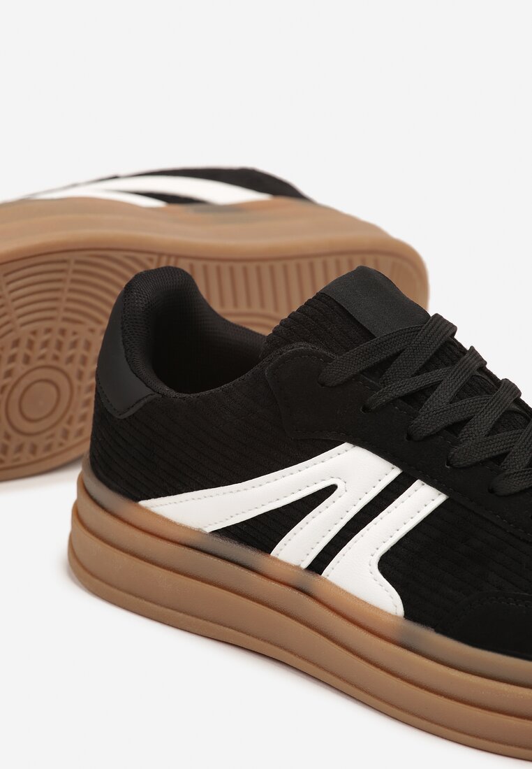 Czarne Sneakersy w Stylu Tenisówek na Grubej Podeszwie z Geometrycznym Wzorem Wevirra