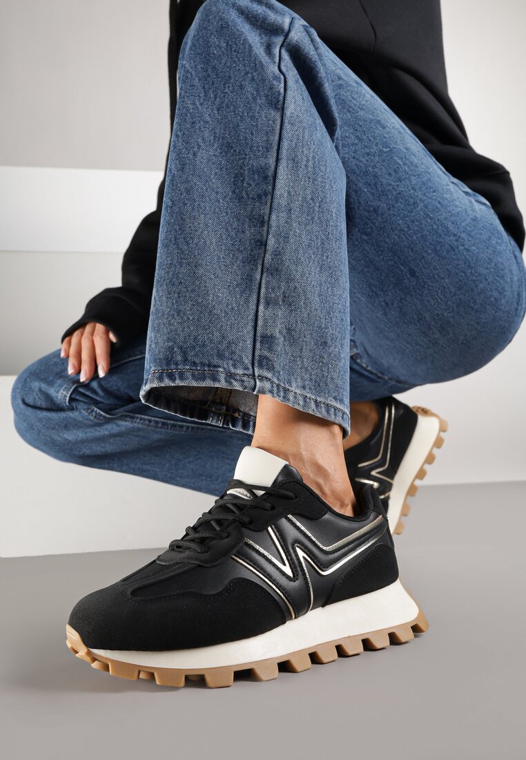 Czarne Sneakersy z Geometrycznym Wzorem Naloriene