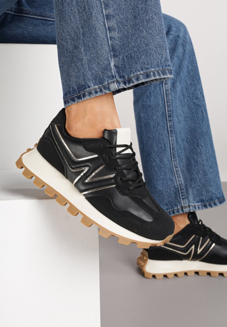 Czarne Sneakersy z Geometrycznym Wzorem Naloriene