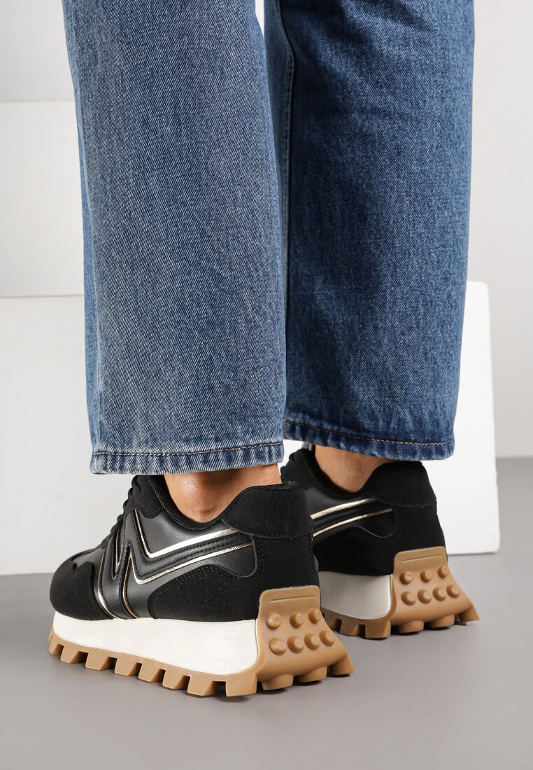 Czarne Sneakersy z Geometrycznym Wzorem Naloriene