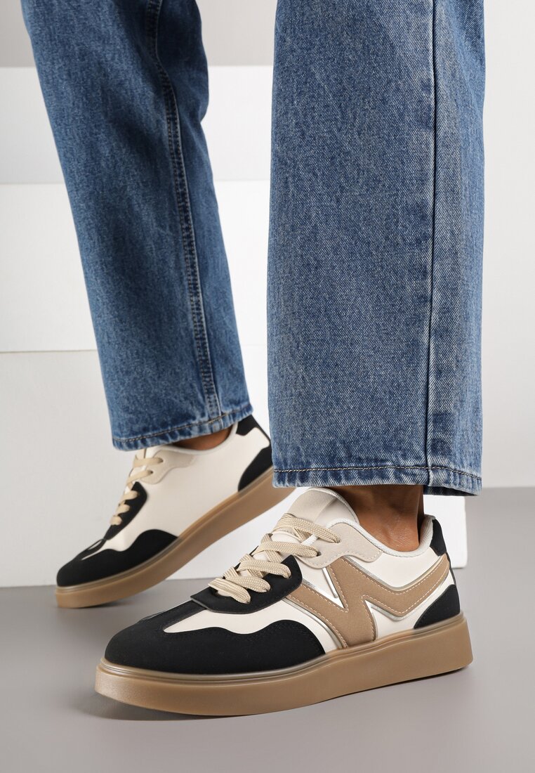 Czarne Sneakersy z Geometrycznym Wzorem Nariale