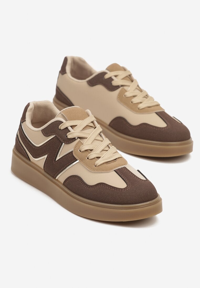 Brązowe Sneakersy z Geometrycznym Wzorem Nariale