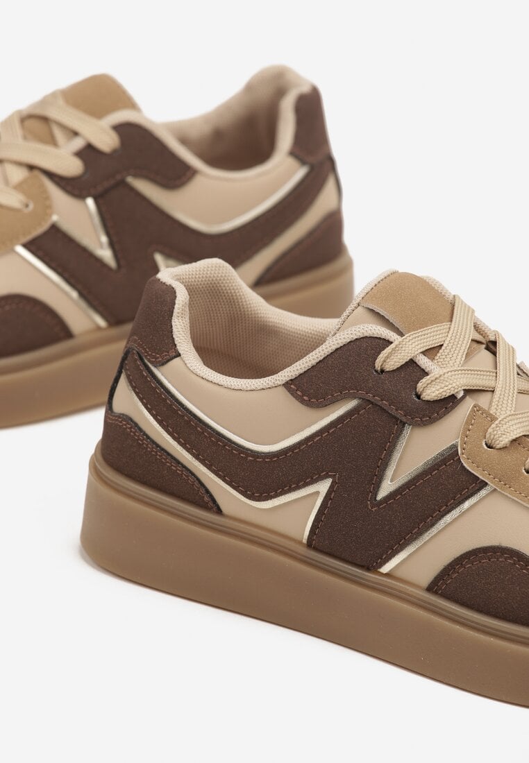 Brązowe Sneakersy z Geometrycznym Wzorem Nariale