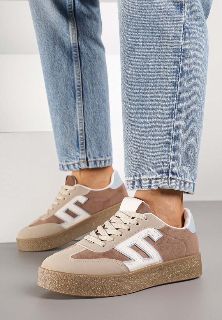 Brązowe Sneakersy z Geometrycznym Wzorem Adelnaria