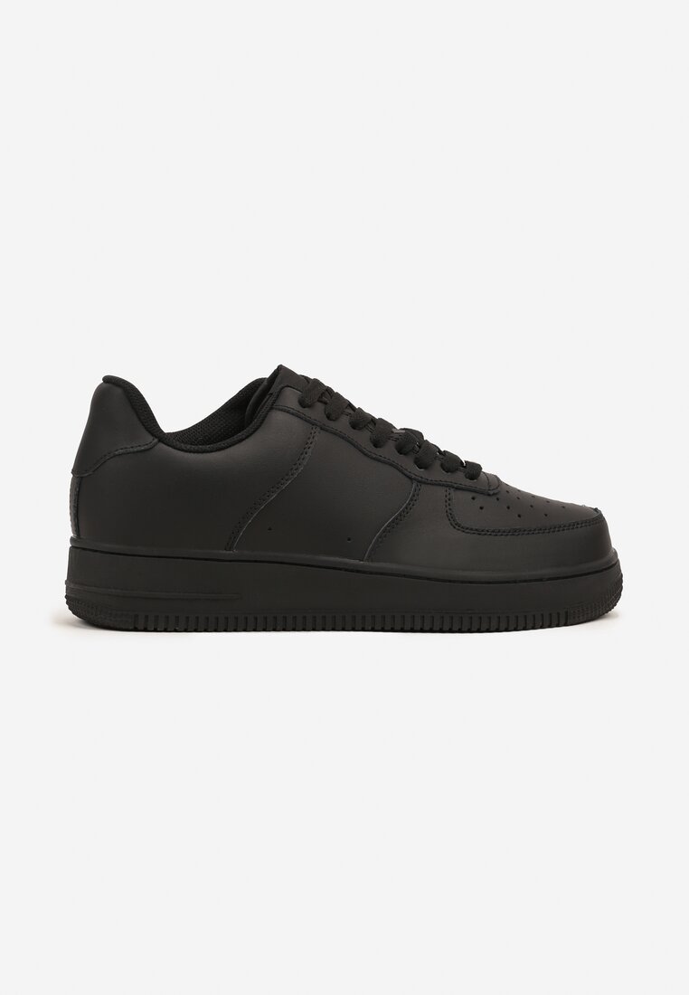 Czarne Buty Sportowe Sneakersy ze Skóry Naturalnej z Perforacją Solnelisse