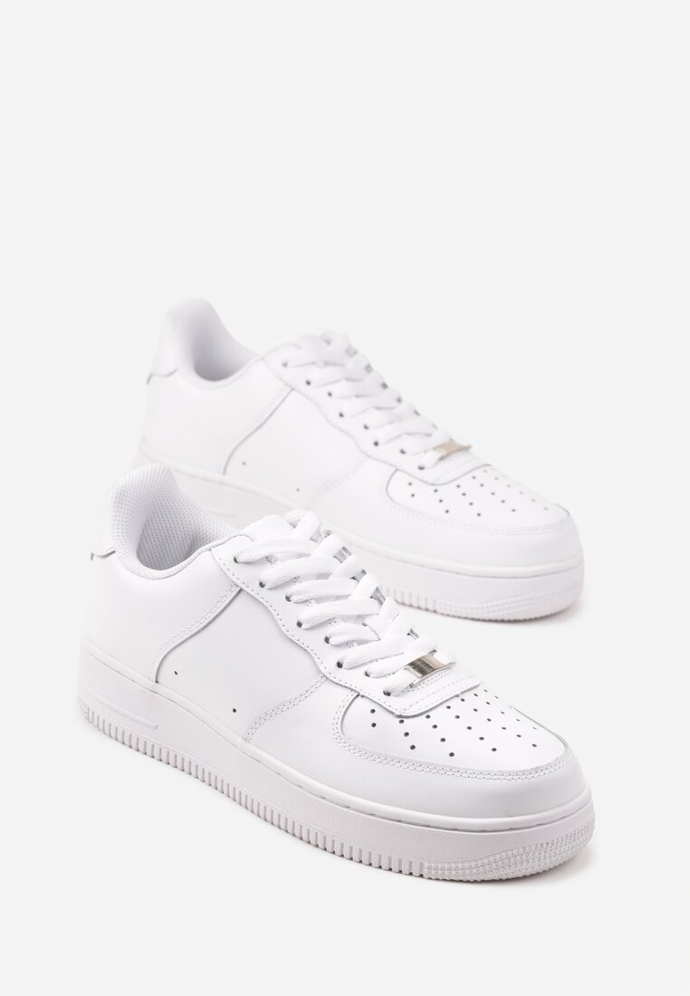 Białe Buty Sportowe Sneakersy ze Skóry Naturalnej z Perforacją Solnelisse